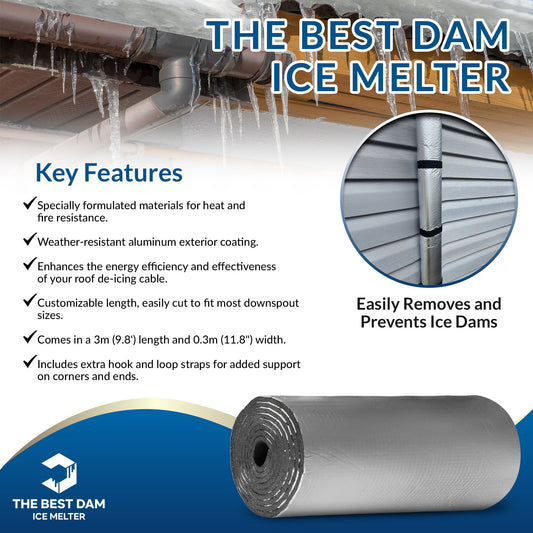 Downspout Insulating Wrap - Easily Removes and Prevents Ice Dams - The Best Dam Ice Melter
